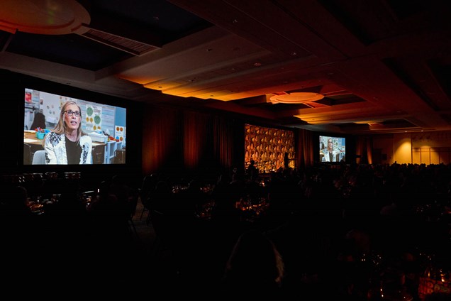 More than 500 attendees to the 16th Annual Celebration of Accomplished Teaching watch a video highlighting Litchfield Elementary's work with National Board Certification.