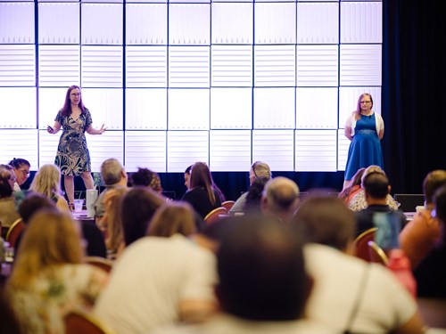 Hundreds of Arizona educators listen to a presentation by two of "The Learning Scientists" at the 19th Annual Teacher Leadership Institute, Tucson, June 2024.