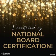 Text reads "I maintained my National Board Certification!" on a dark background topped with gold glitter.